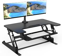 Mount-It! Standing Desk Converter Dual Monitor, 2 Screen Mounts Included, Height Adjustable Desk Riser in Black, Stand Up Desk Convertor Large 36