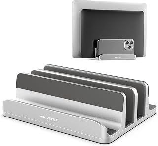 AboveTEK Vertical Laptop Stand, 3 Slots Aluminum Desk Laptop Holder & Laptop Docking Station Stand for MacBook, Tablet, Phone - Universal Fit (Up to 17.3