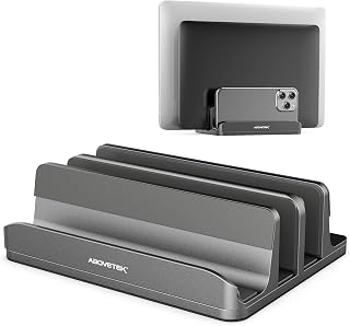 AboveTEK Vertical Laptop Stand, 3 Slots Aluminum Desk Laptop Holder & Laptop Docking Station Stand for MacBook, Tablet, Phone - Universal Fit (Up to 17.3