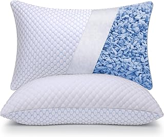 OSBED Shredded Memory Foam Pillows for Sleeping 2 Pack, Queen Size Set of 2 Cooling Bed Pillow with Washable Cover, Adjustable Gel Pillows for Stomach Side Back Sleepers, CertiPUR-US