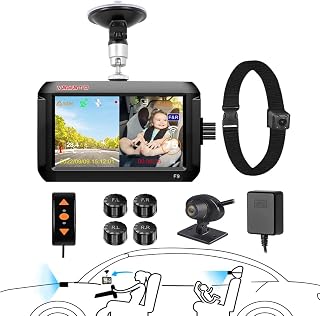 VSYSTO Baby Car Mirror, HD 1080P WiFi 4'' IPS Screen Baby Car Recorder, Car Dash Cam with Temperature Sensor, Infrared Night Vision Camera, Tire Pressure Monitor Sensors, GPS