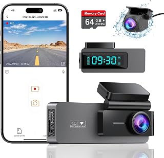 Dash Cam Front and Rear 2K+1080P, Free 64GB SD Card, Built-in WiFi, 4K Single Front Dash Camera for Cars, Car Camera, Dual Dashcams for Cars with Night Vision, 24 Hours Parking Monitor, Loop Recording