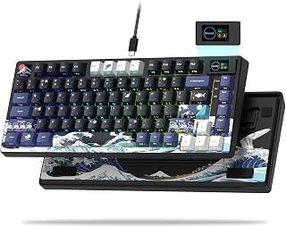 Womier S-K80 75% Keyboard with Color Multimedia Display Mechanical Gaming Keyboard, Wired Hot Swappable Gasket Mount RGB Custom Key Board, Pre-lubed Stabilizer for Mac/Win, Black Kanagawa