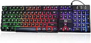Rii RK100+ Multiple Color Rainbow LED Backlit Large Size USB Wired Mechanical Feeling Multimedia PC Gaming Keyboard,Office Keyboard for Working or Primer Gaming,Office Device