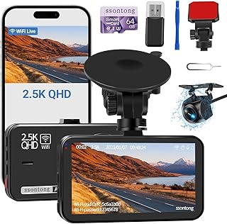 Dash Cam Front and Rear, 2.5K Front 1080P Rear WiFi App Control w/64GB Card