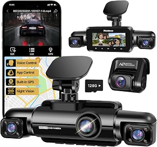 Neideso 360° Dash Cam Front and Rear Inside, 4 Channel FHD 4 * 1080P, Wi-Fi GPS Voice Control Car Camera, Front 2K+1080P*2 Dash Camera for Cars, with 64GB SD Card, Night Vision, 24H Parking Mode(N300)