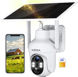 Xega 4G LTE Solar Security Camera with Sim Card,10400mAh Battery,No WiFi