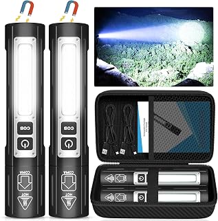Rechargeable Flashlights High Lumens - Super Bright Small Pocket Magnetic Flashlight, 8 Modes LED Tactical Flash Light, Dual Button Powerful Work Light for Car,Home,Camping,Emergency (2, Pure Black)