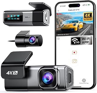Dash Cam Car Front Rear 4K + 1080P, 5GHz WiFi Dash Cam with 32GB SD Card