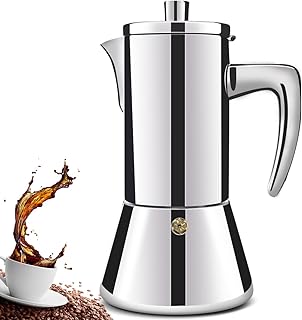 4 Cup Thickened 304 Stainless Steel Moka Pot Stovetop Espresso Maker Espresso Maker Cafeteras Italian Coffee Maker Capable Moka Coffee Machine Greca Coffee Maker for Home & Camping 200ml 6.6oz