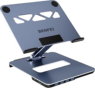 BENFEI Laptop Stand with 6 in 1 Hub, HDMI 4K@60Hz, 4*USB 3.0, PD 100W, Aluminium Alloy, Fast Cooling, Compatible with MacBook Pro/Air, iPad Pro, XPS, Thinkpad