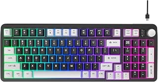 96% Wired Gaming Keyboard,Creamy Membrane Quiet Silent Keyboard with Number Pad & Volume Knob,Light Up Computer USB Teclado for PC Desktop Games Office