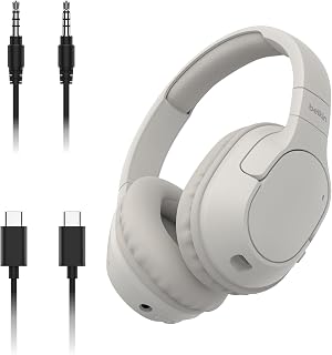 Belkin SoundForm Surround Bluetooth Over-Ear Headphones - Environmental Noise Cancelling Headphones - Wireless w/ 60H Playtime & Soft Ear Cups for iPhone, Galaxy, iPad, Travel, Home, or Office - Sand