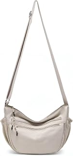 Multi-Pocket Nylon Crescent Crossbody Bag for Women,Sling Trendy Lightweight Medium Hobo Shoulder Bag with Adjustable Strap