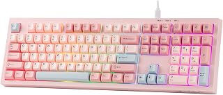 MechLands Aula S102 Gaming Membrane Keyboard with Numeric Keypad, 100% Full Key Layout, USB-C Cable Connection, RGB, Creamy Silicone Texture, Silent Keyboard for PC Gaming/Office (Pink)