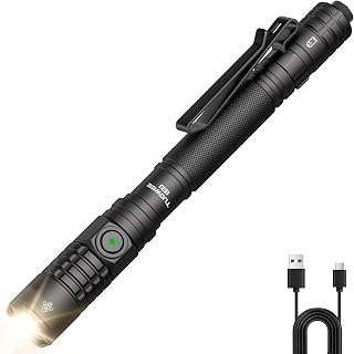 EDC Tactical Flashlight Rechargeable,Dual Modes 1200 High Lumens Pen Flashlight, Dual Switch Pocket LED Flashlight, Super Bright Small Flash Light for Emergency, Camping, Home