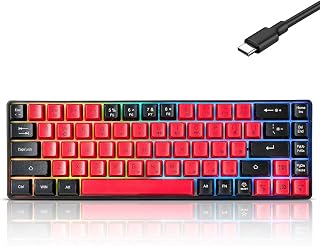 Wired Portable 60% Mechanical Feeling Gaming Keyboard,RGB LED Backlit Compact 68 Keys Mini Wired Office Keyboard for Windows Laptop PC Mac Gamer, Typist, Travel on Business Trip- Red and Black