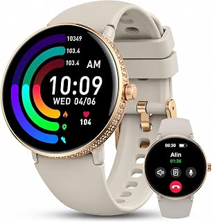 38mm AMOLED Smart Watches Fitness Tracker for Women Men Compatible with Android iPhone, Fit Watch with Step Counter, Sleep & Calorie Monitor, 110+ Sports, IP68 Waterproof, Bluetooth calls (Gray)
