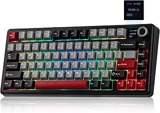 MechLands Aula F75 MAX Wireless Gaming Keyboard with Display & Dial, 75% Hot-Swappable Mechanical Keyboard with Creamy Gasket, RGB, NKRO for Win/Mac/Linux (Black Red)