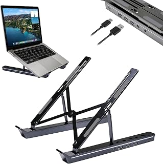 4-in-1 USB-C Laptop Stand, Aluminium Laptop Stand with 4-in-1 USB C Docking Station, Foldable Stand Double Stand, Laptop Station with Docking Station