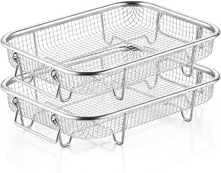 E-far 9.9”x 7.5” Stainless Steel Air Fryer Baskets for Oven, 2 Pack