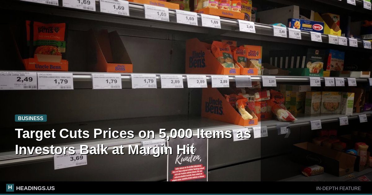 Target store aisle with red shopping carts and discounted price tags on shelves