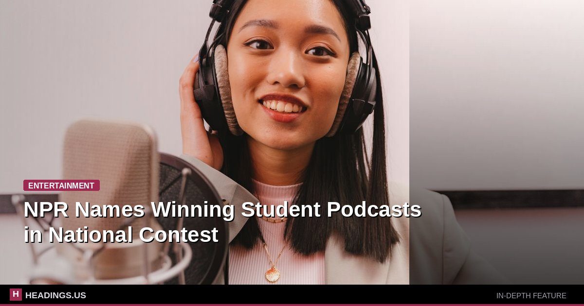 Students recording a podcast in a school studio with microphones