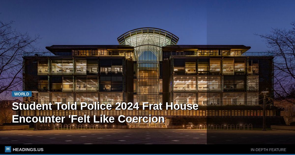 Exterior of a fraternity house at night with lights on inside