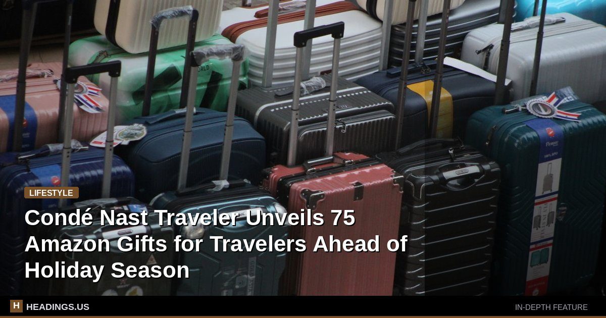 Amazon gift guide featuring travel accessories including headphones, bags, and digital camera