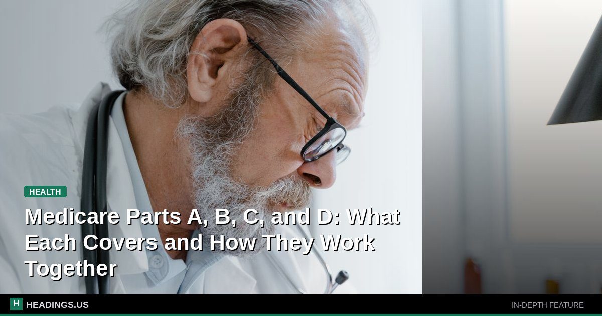 Medicare card with Parts A B C D coverage explanation chart