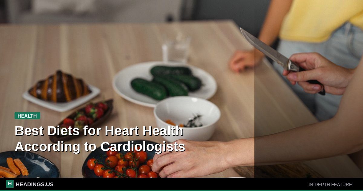 Heart-healthy foods including vegetables, fish, nuts, and whole grains on a table