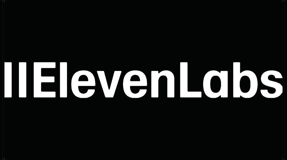 ElevenLabs logo displayed on a smartphone screen with stock chart in background