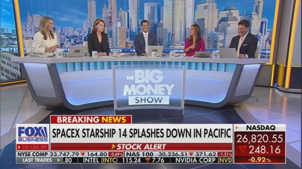 Fox Business studio set with roundtable panel discussion table and cameras