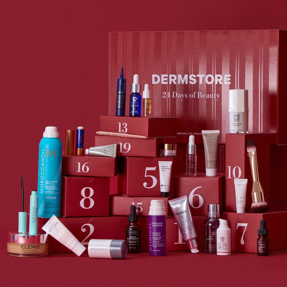 Dermstore beauty advent calendar box with skincare and makeup products