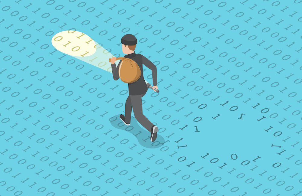Cybersecurity breach illustration showing stolen federal personnel data records