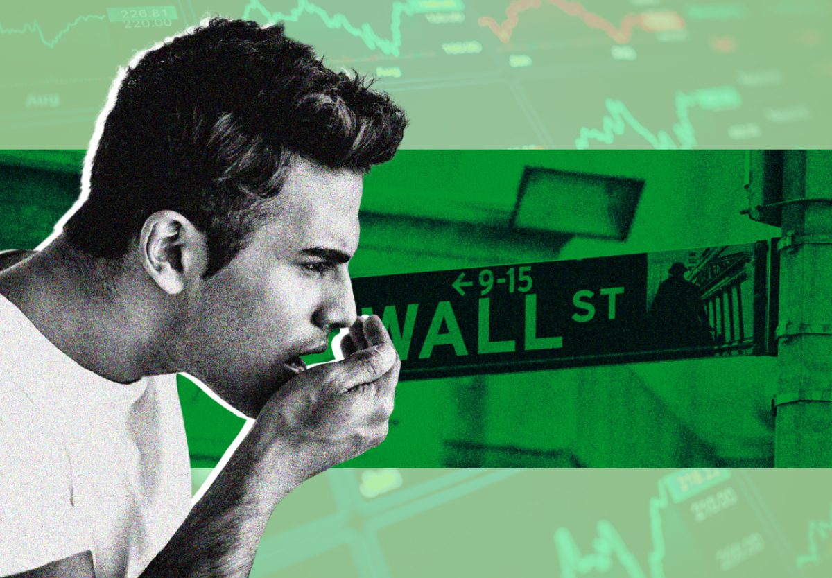 Stock market chart showing S&P 500 index climbing while majority of individual stocks decline