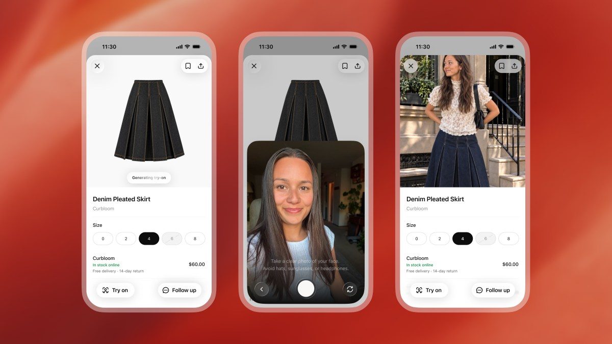 ChatGPT interface displaying virtual clothing try-on feature on a smartphone screen