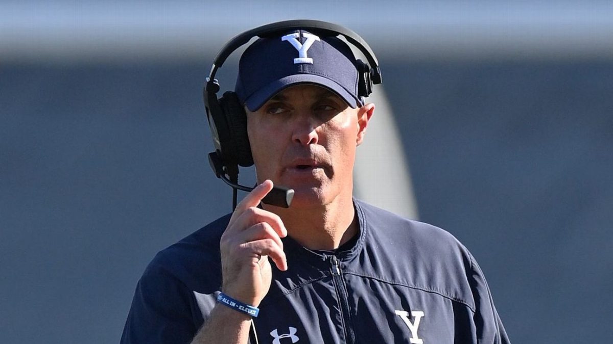 Yale football coach Tony Reno on the sideline during an Ivy League game