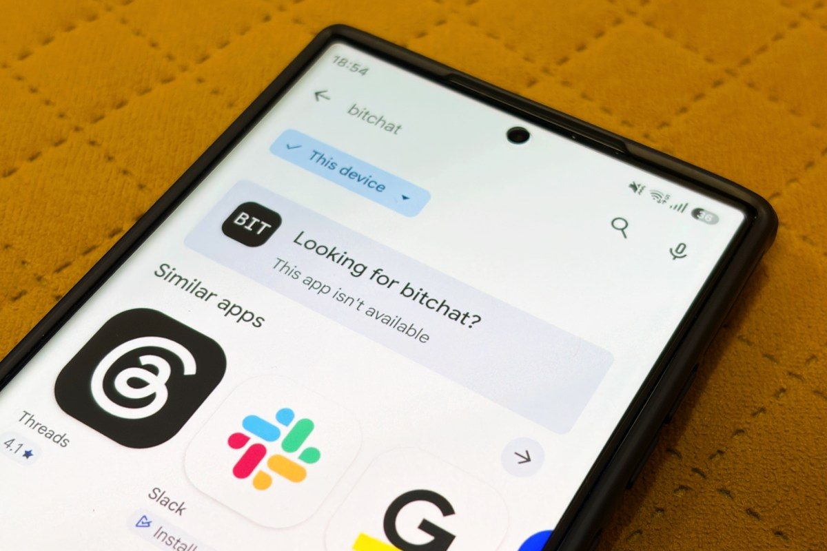 Smartphone displaying app store search results for a messaging application