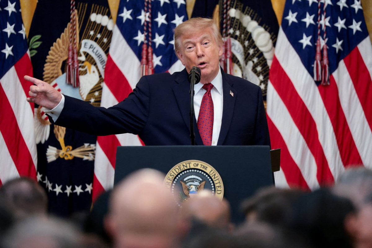 President Donald Trump speaks during a press appearance at the White House