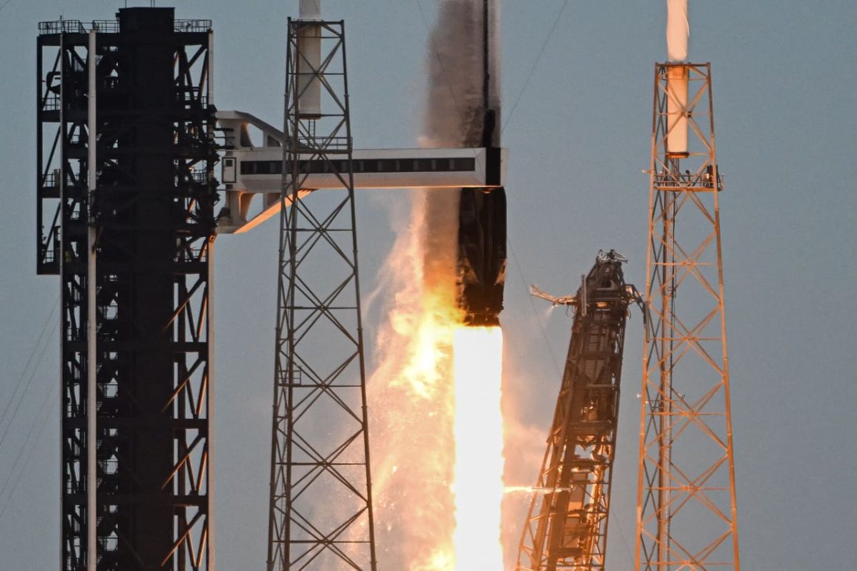 SpaceX headquarters with a Falcon 9 rocket and Nvidia AI chip imagery