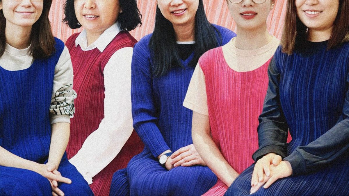 Brooklyn preschool teachers wearing designer Issey Miyake clothing in a Montessori classroom
