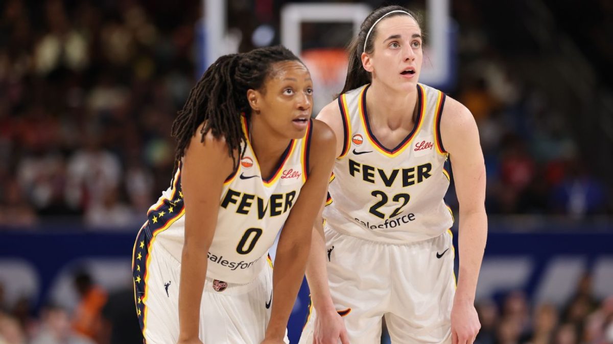 Caitlin Clark and Kelsey Mitchell of the Indiana Fever on the court together