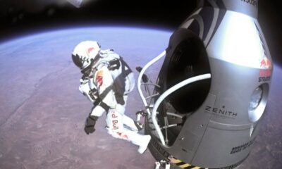 Felix Baumgartner flying a motorized paraglider in Italy